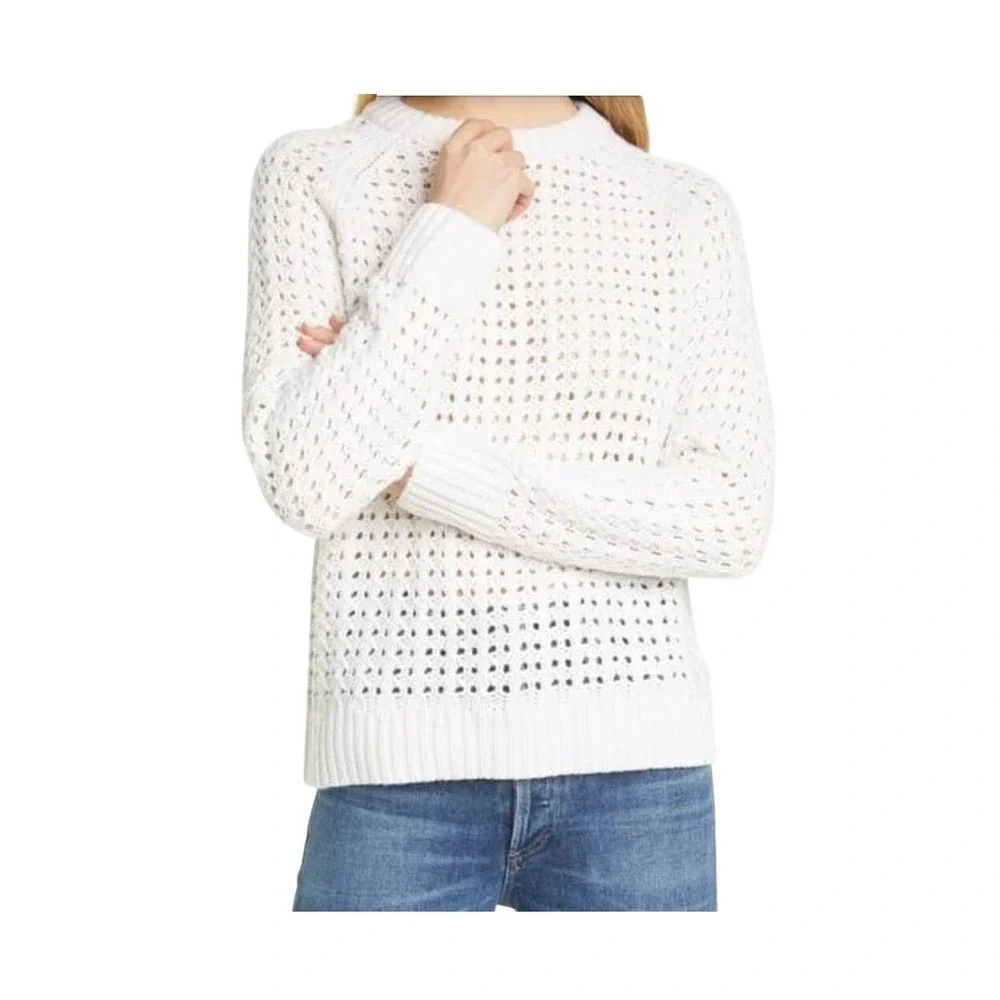 Club Monaco Crewneck Sweater Ivory Wool Alpaca Blend Open Stitch XL